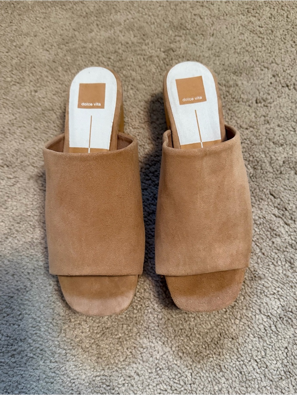 Dolce Vita Camel Suede Open-Toe Slide Mules Taupe- Sz 8